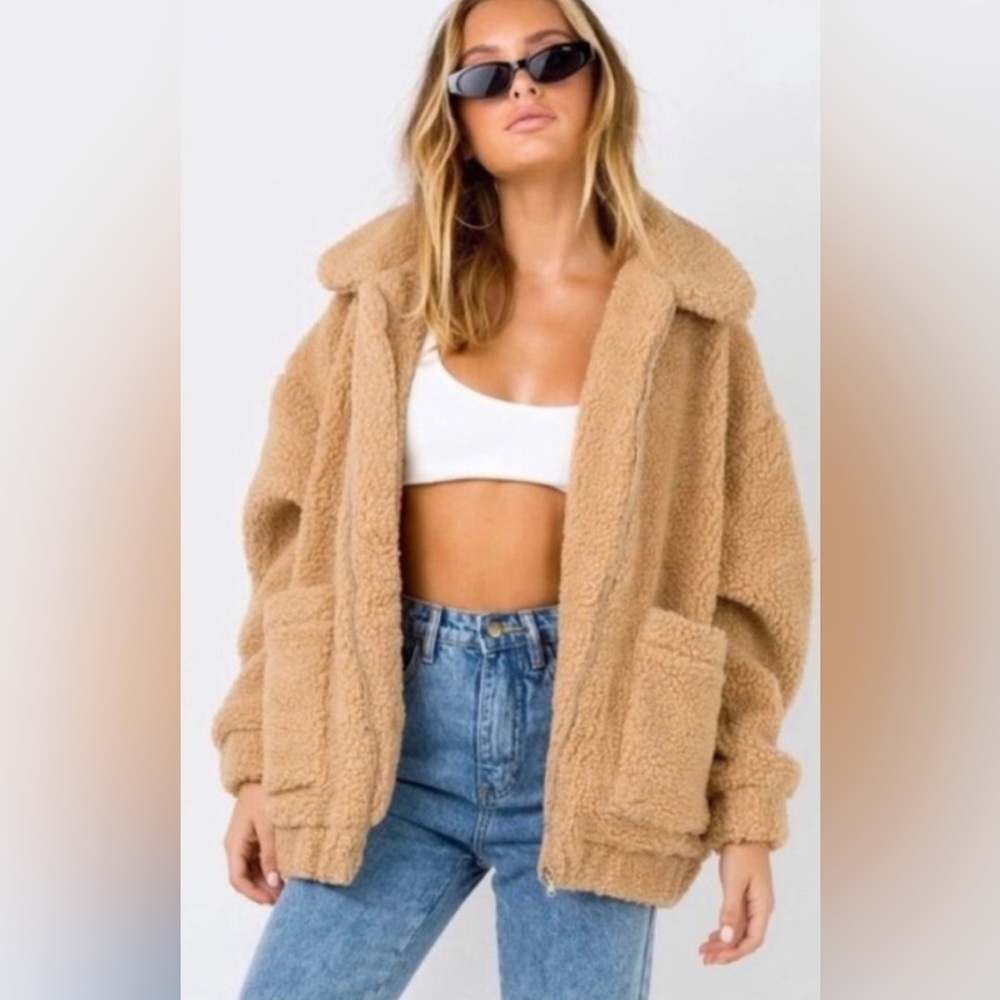 I.AM.GIA. Pixie Jacket Teddy Sherpa Zip Up Caramel Tan color Size XS
